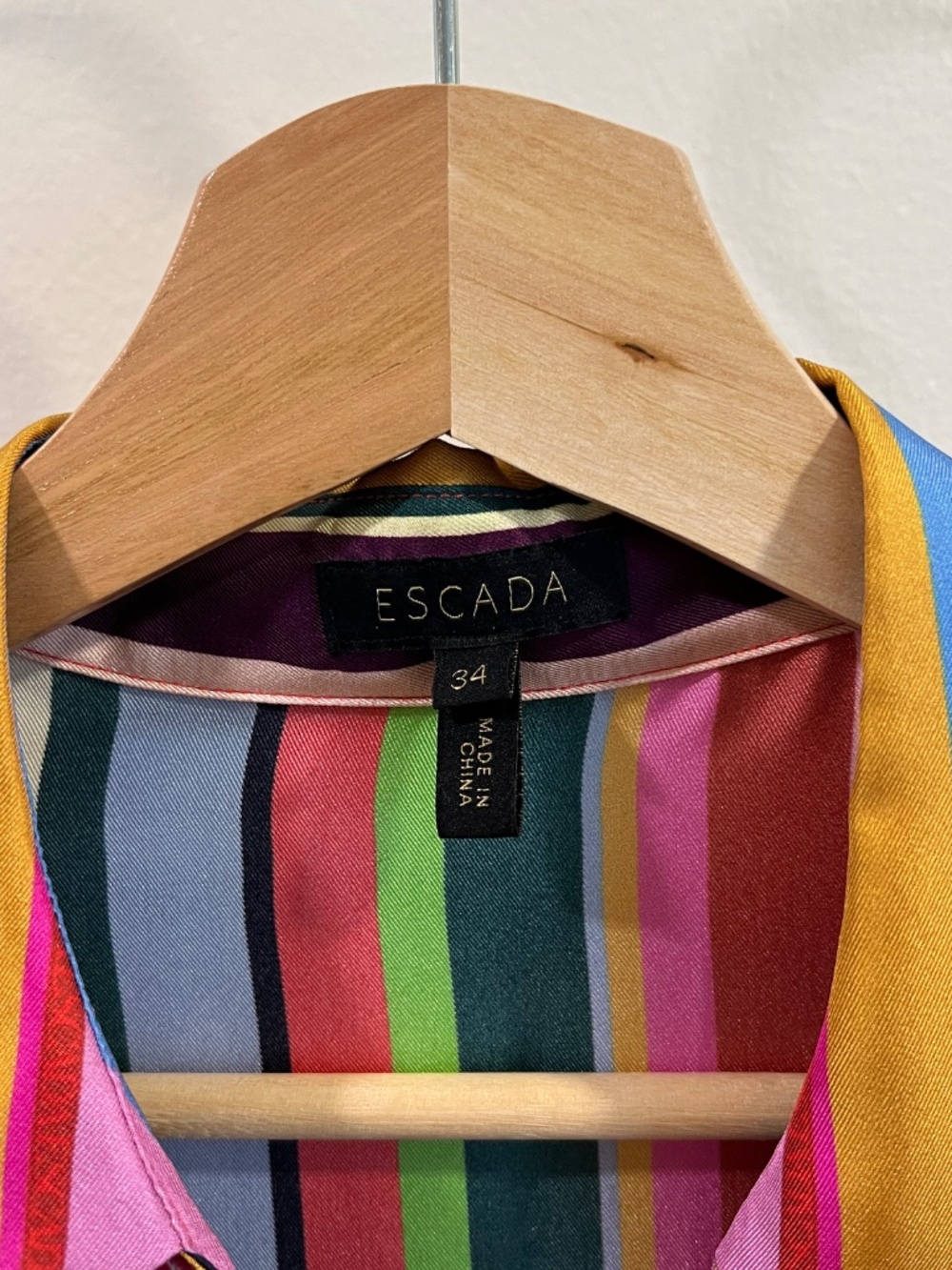 Women's Escada Silk Rainbow Striped Button-Up Blouse - Size 34 (XS/S) - Picture 2 of 13